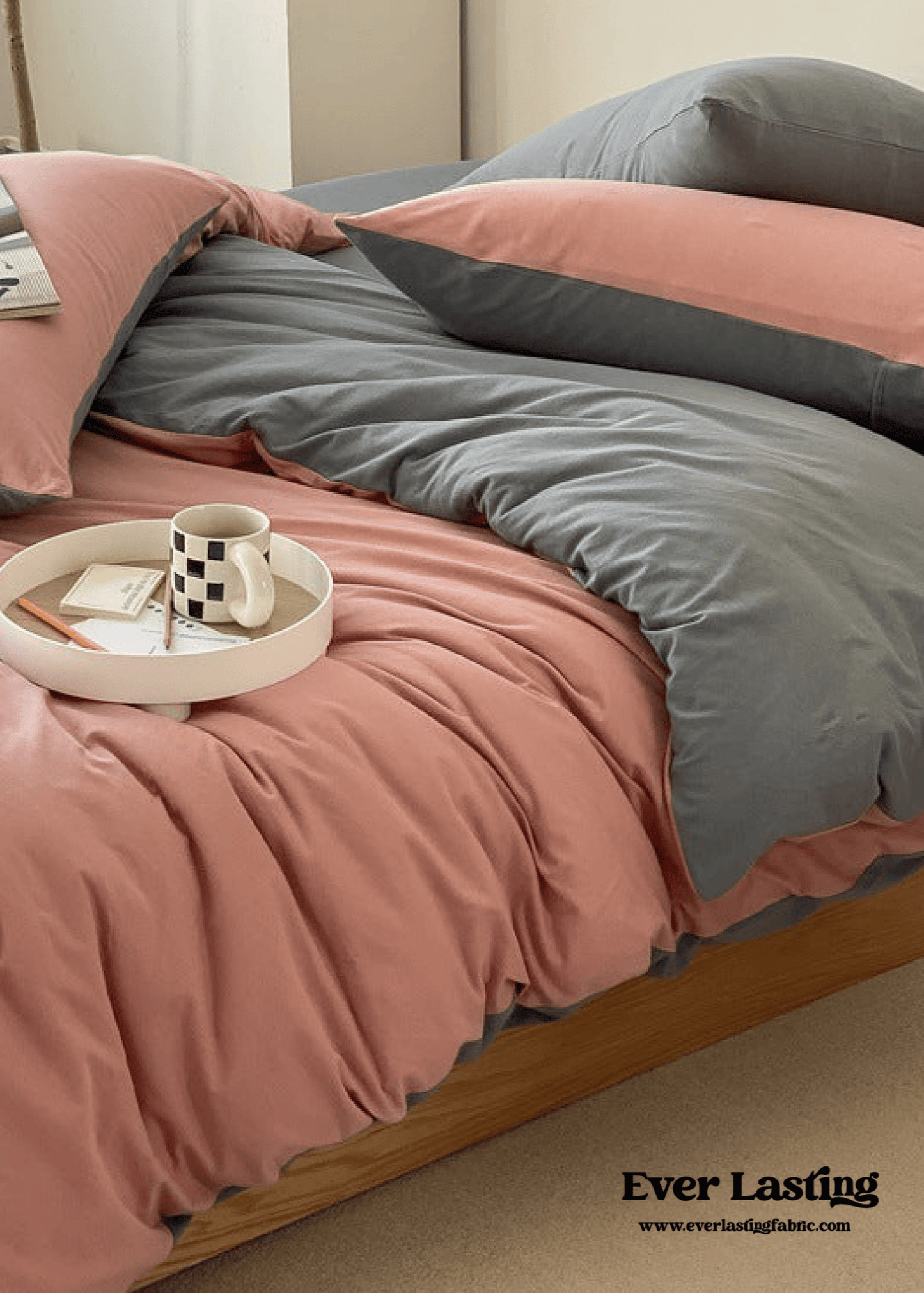Duo Earth Tone Jersey Knit Bedding Set / Pink Beige