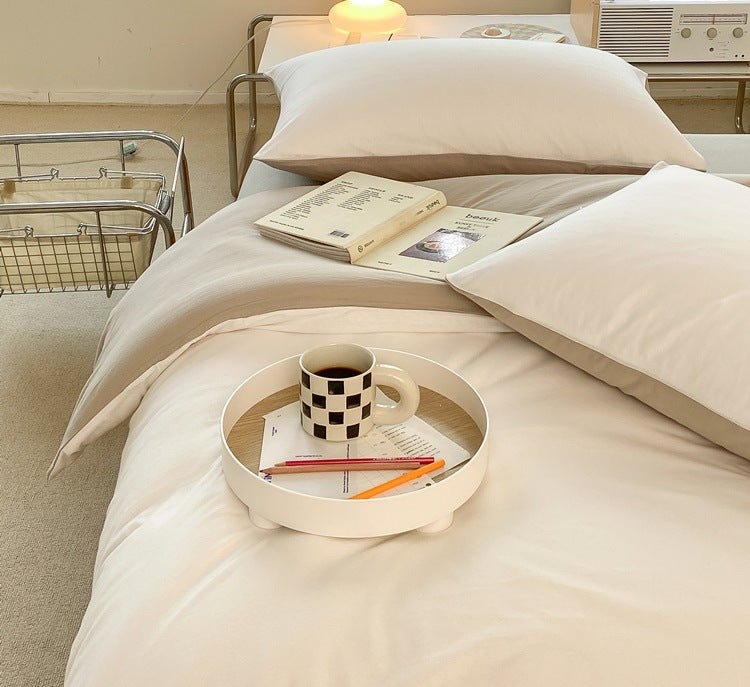 Duo Earth Tone Jersey Knit Bedding Set / Pink Beige
