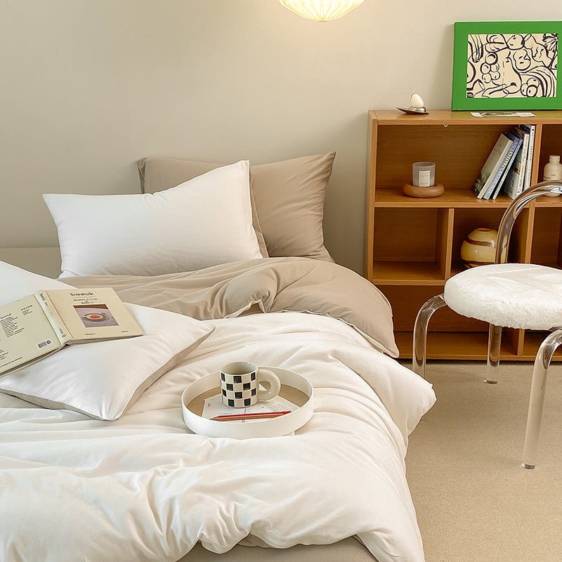 Duo Earth Tone Jersey Knit Bedding Set / Pink Beige