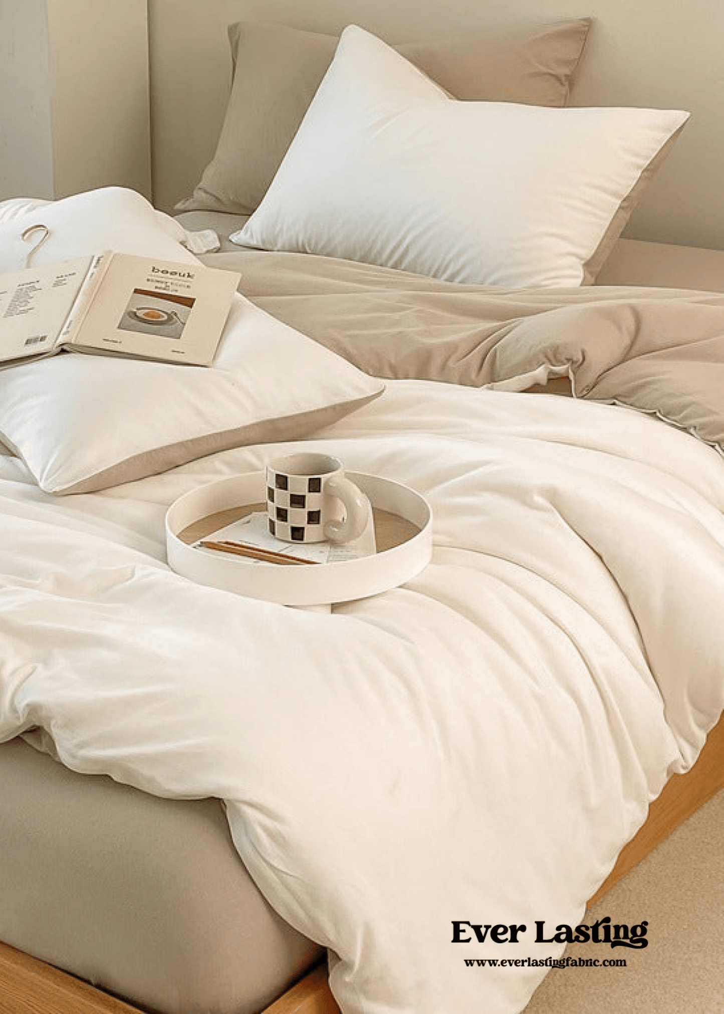 Duo Earth Tone Jersey Knit Bedding Set / Pink Beige