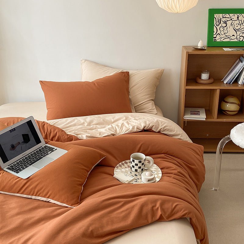 Duo Earth Tone Jersey Knit Bedding Set / White Beige