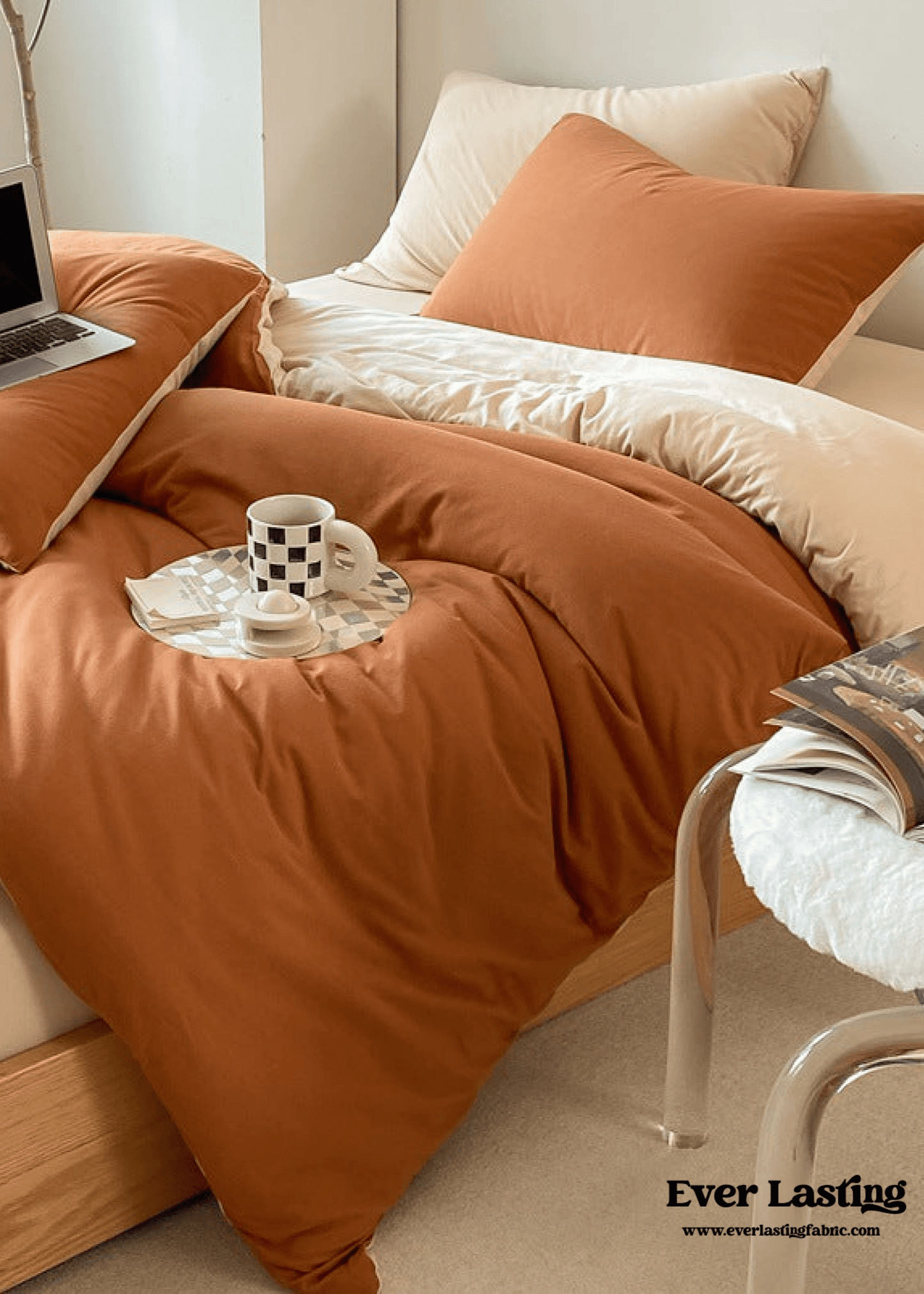 Duo Earth Tone Jersey Knit Bedding Set / White Beige