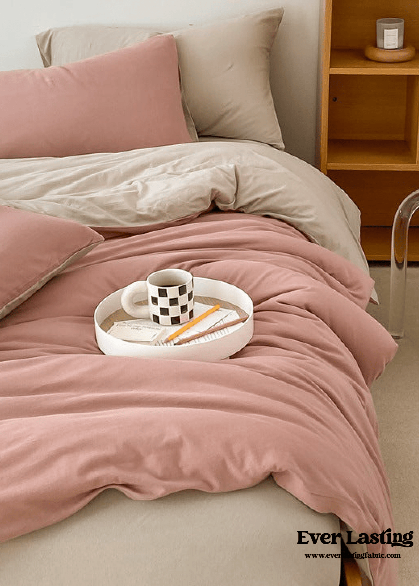 Duo Earth Tone Jersey Knit Bedding Set / White Beige