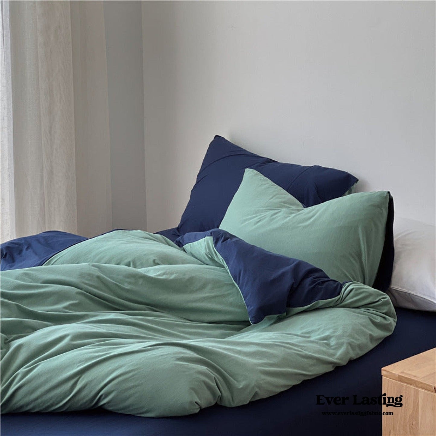 DUO Jersey Knit Bedding Set / Green Blue + Royal Blue