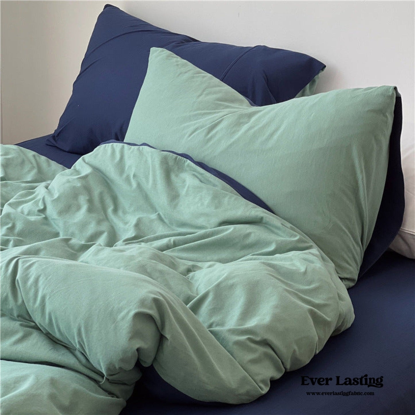 DUO Jersey Knit Bedding Set / Green Blue + Royal Blue