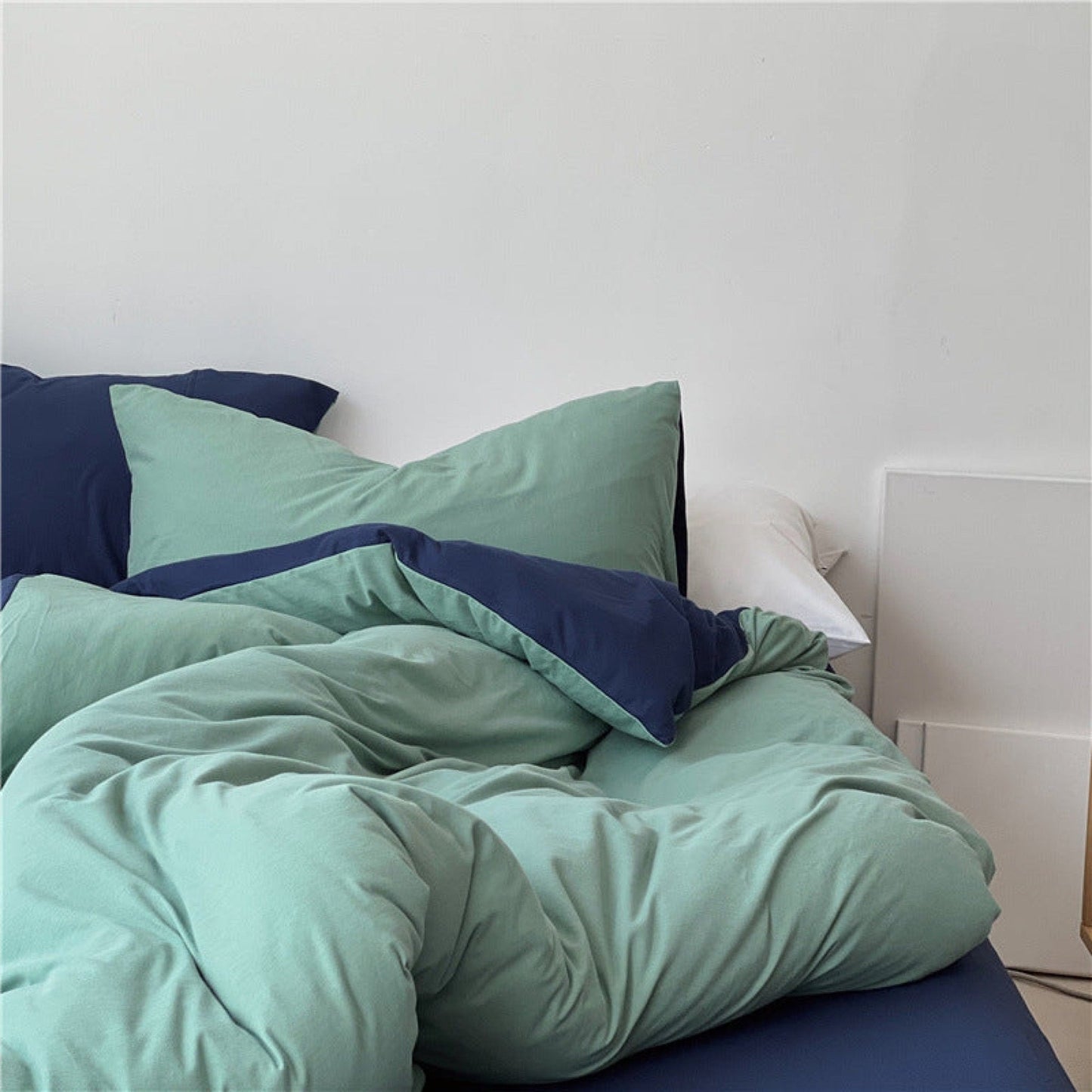DUO Jersey Knit Bedding Set / Green Blue + Royal Blue