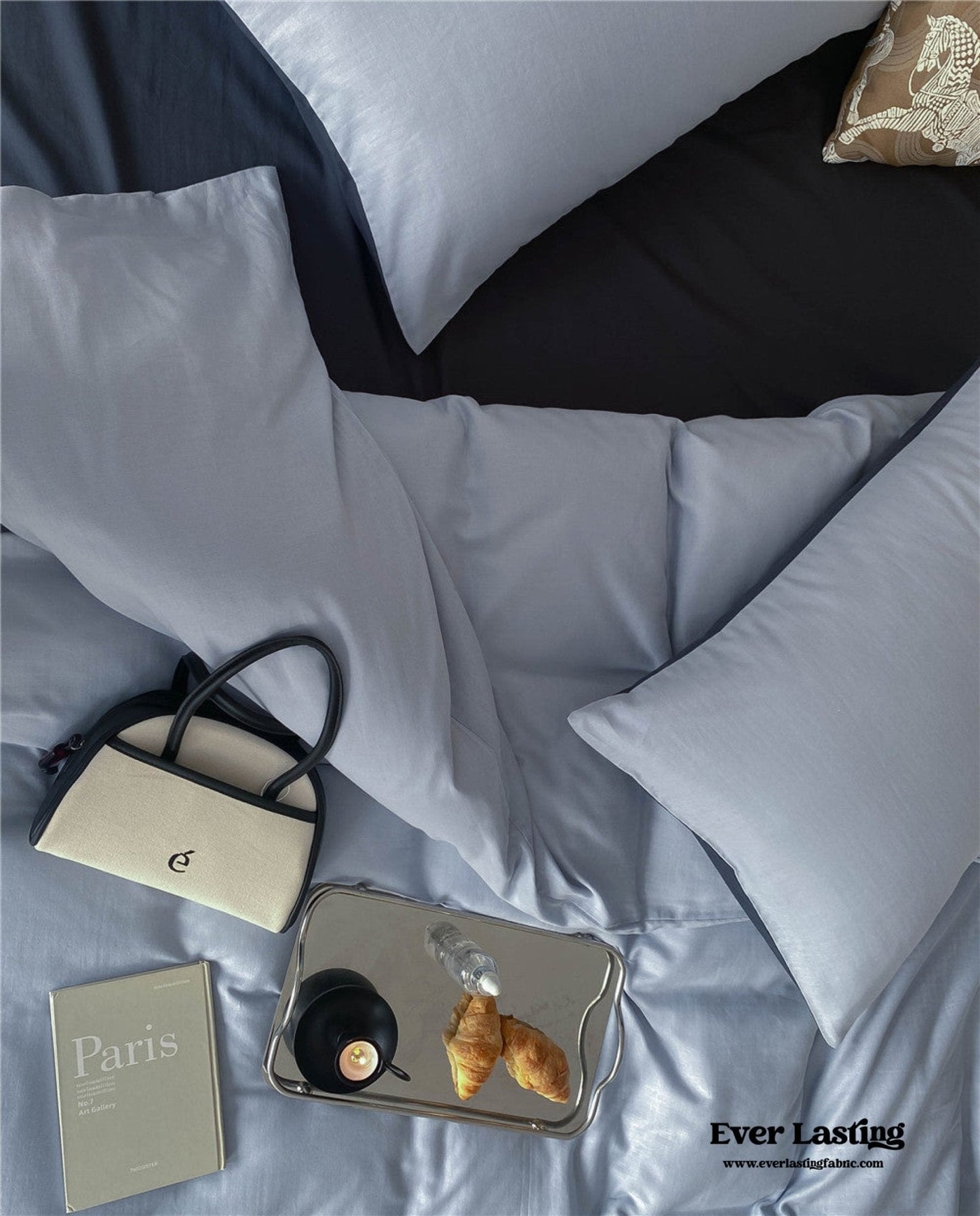 DUO Minimal Double Layer Washed Cotton Bedding Set / Blue