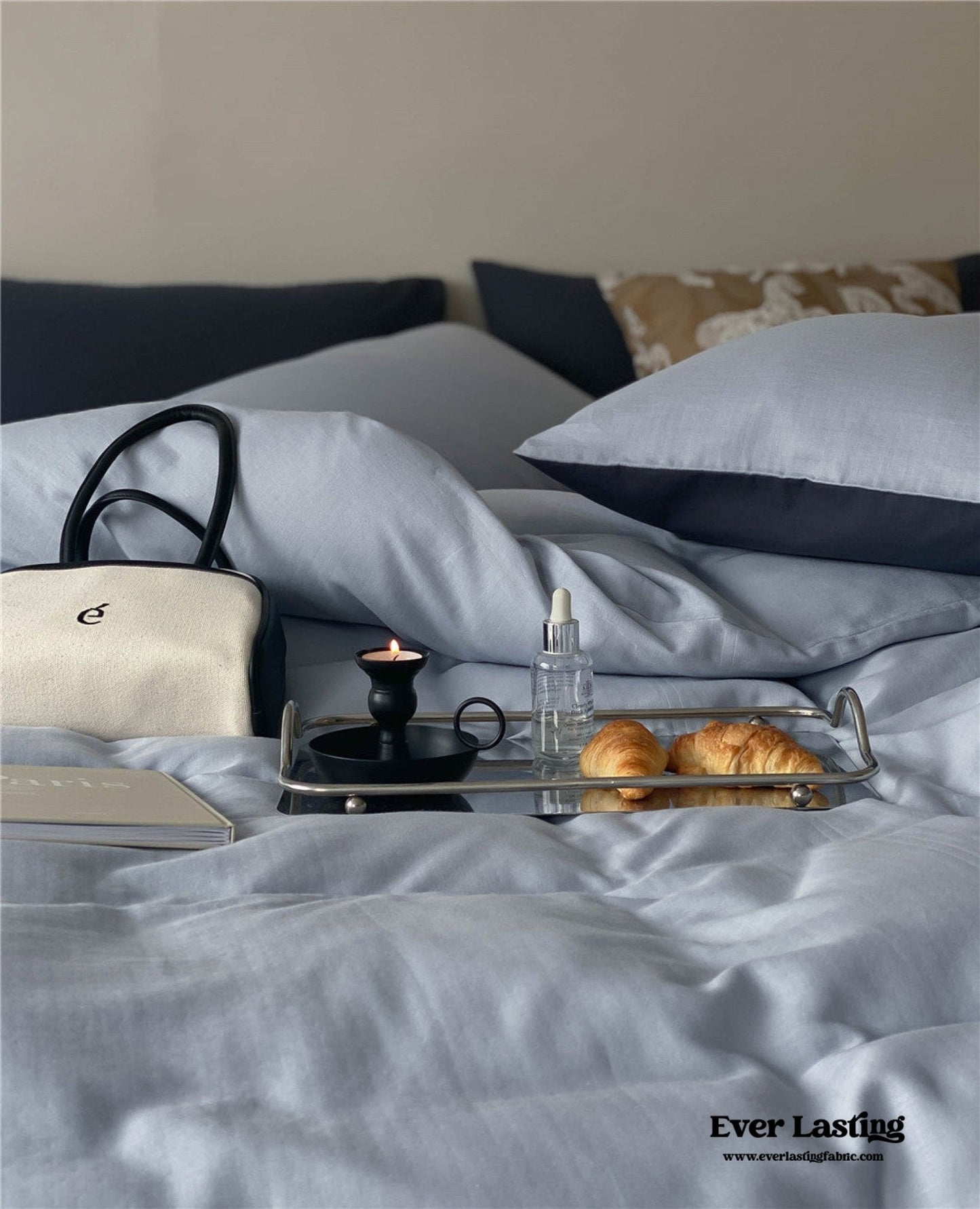 DUO Minimal Double Layer Washed Cotton Bedding Set / Blue