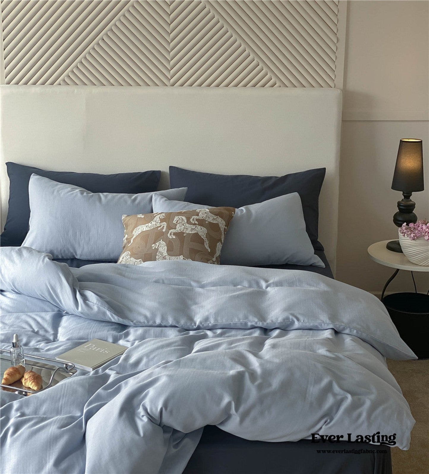DUO Minimal Double Layer Washed Cotton Bedding Set / Blue