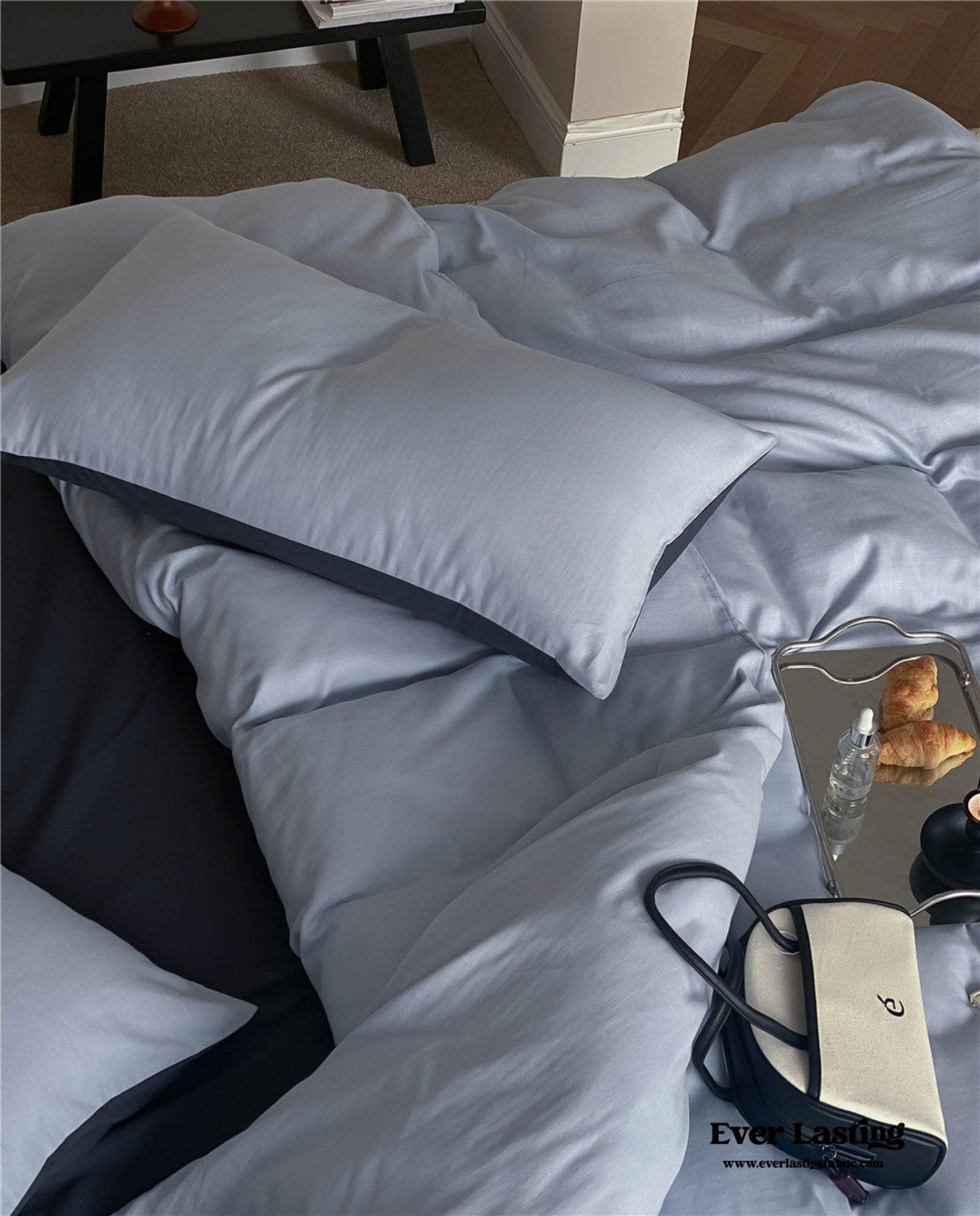 DUO Minimal Double Layer Washed Cotton Bedding Set / Blue