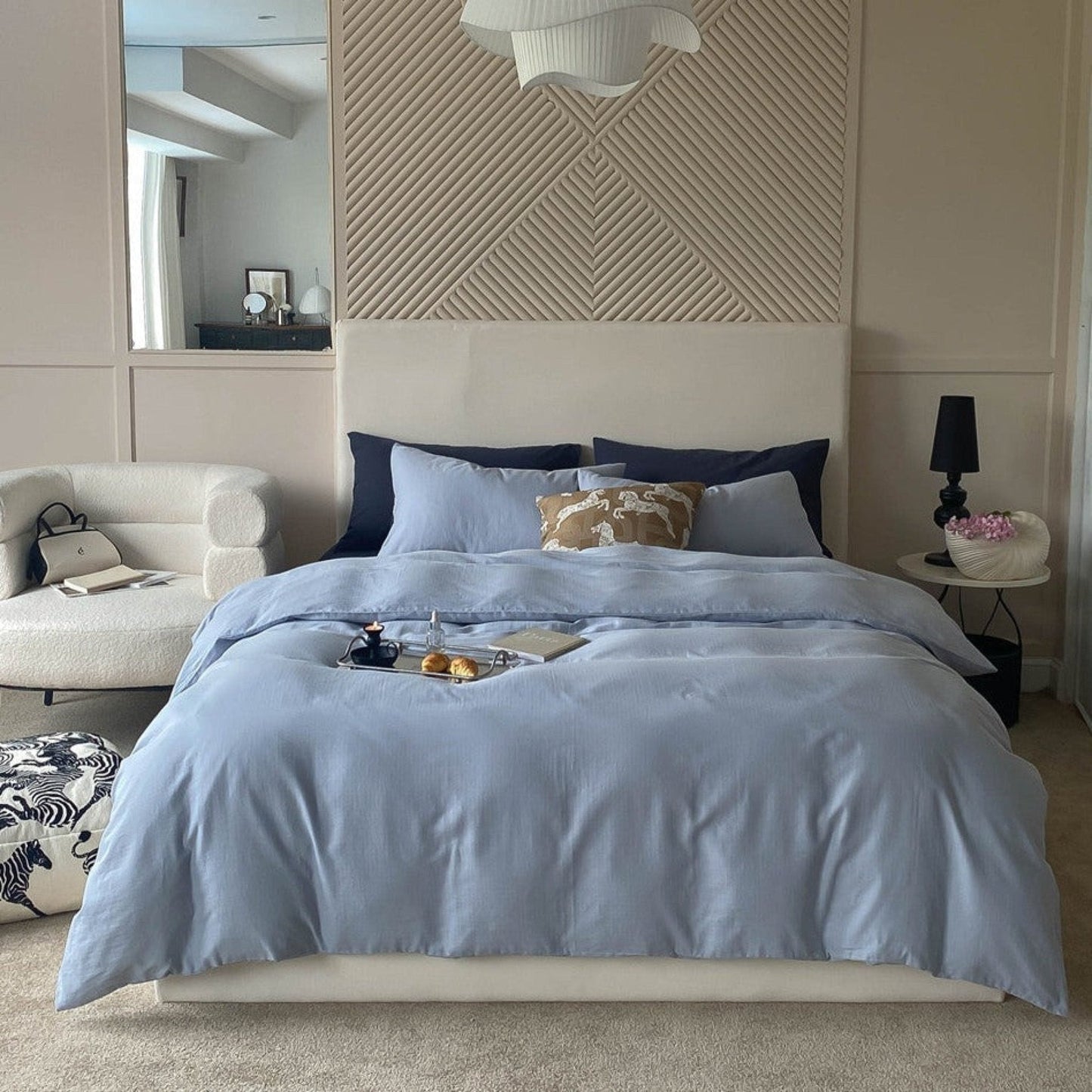 DUO Minimal Double Layer Washed Cotton Bedding Set / Blue