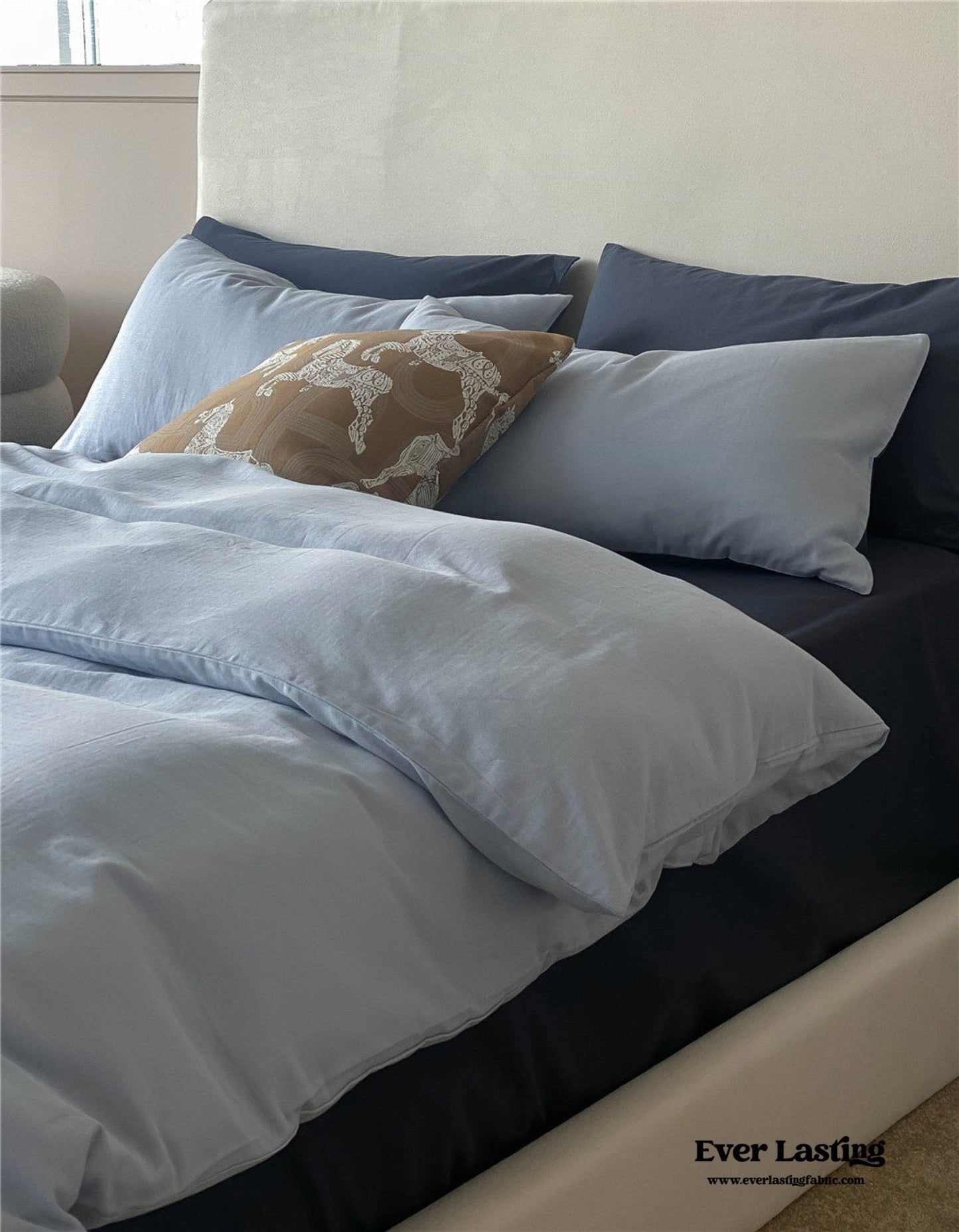 DUO Minimal Double Layer Washed Cotton Bedding Set / Blue