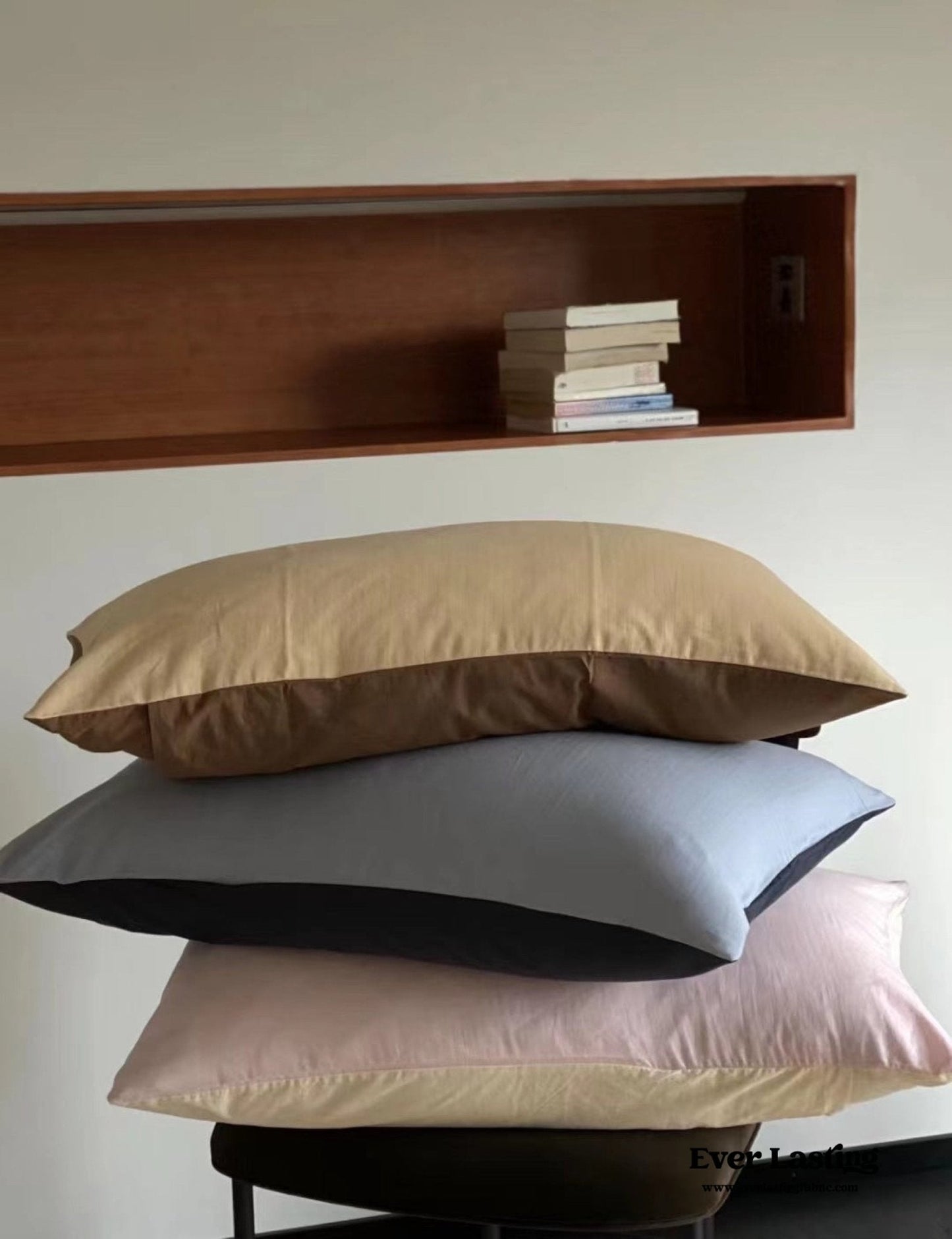 DUO Minimal Double Layer Washed Cotton Bedding Set / Khaki + Brown