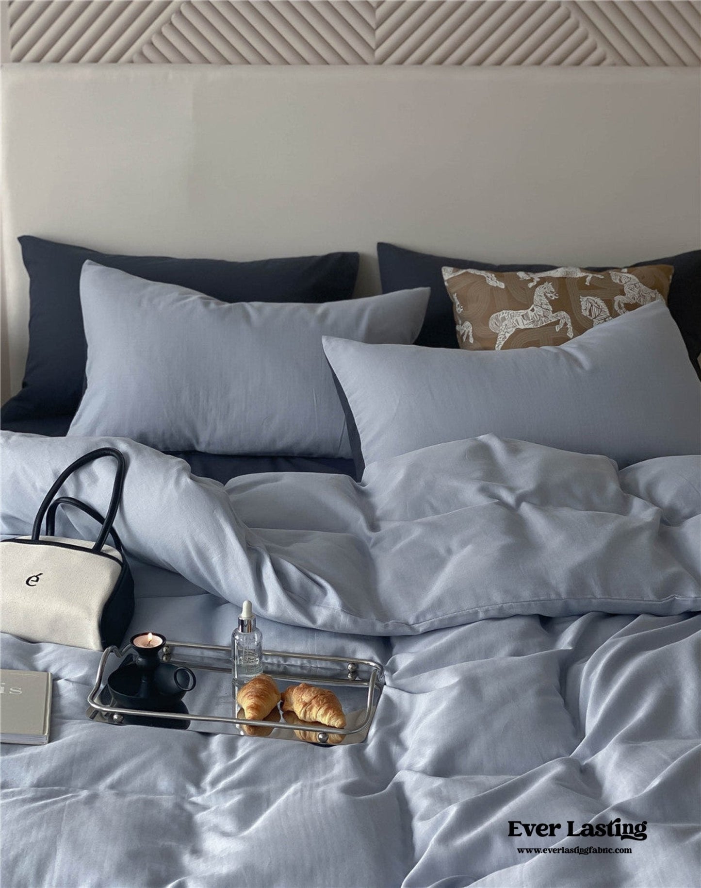 DUO Minimal Double Layer Washed Cotton Bedding Set / Khaki + Brown