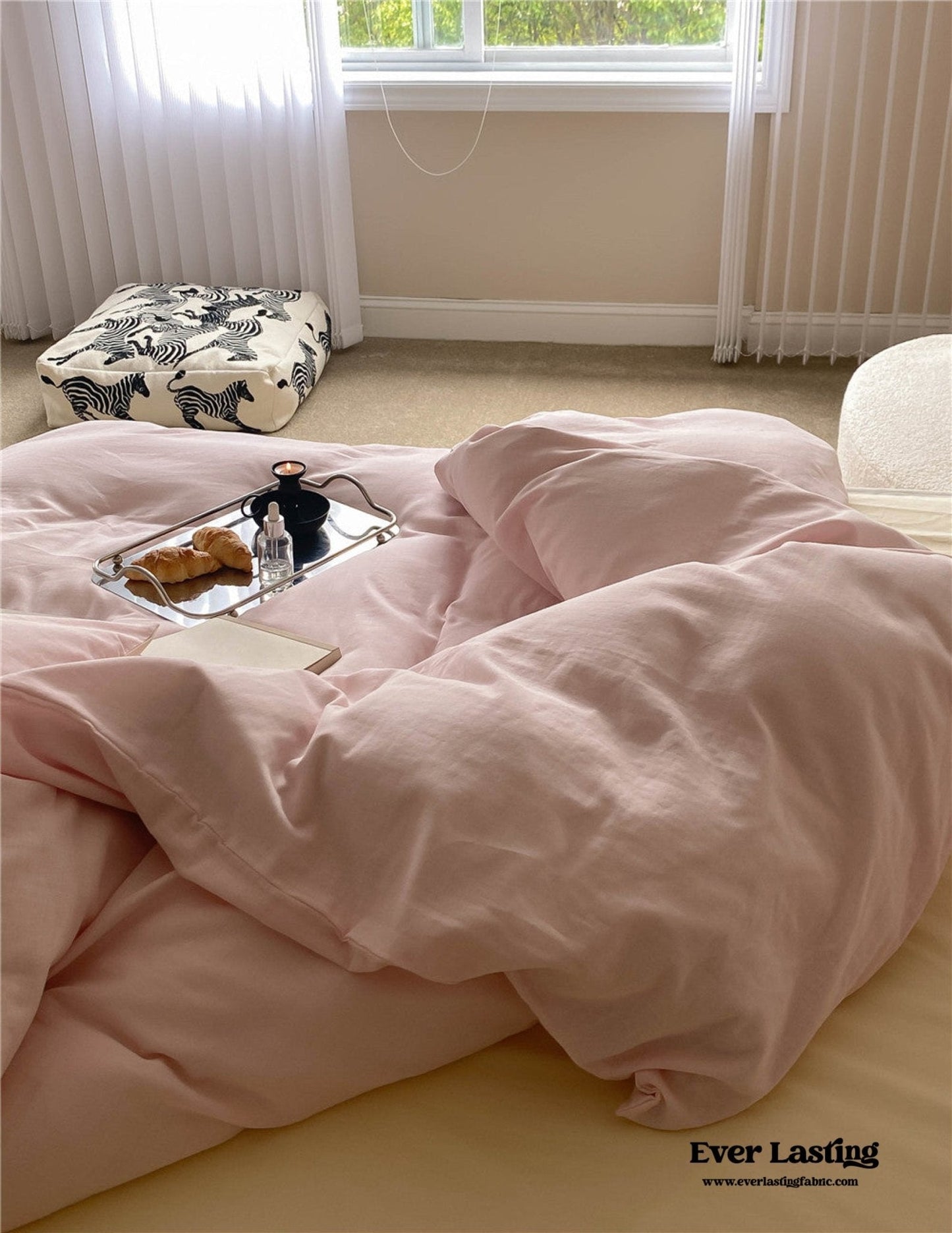 DUO Minimal Double Layer Washed Cotton Bedding Set / Khaki + Brown