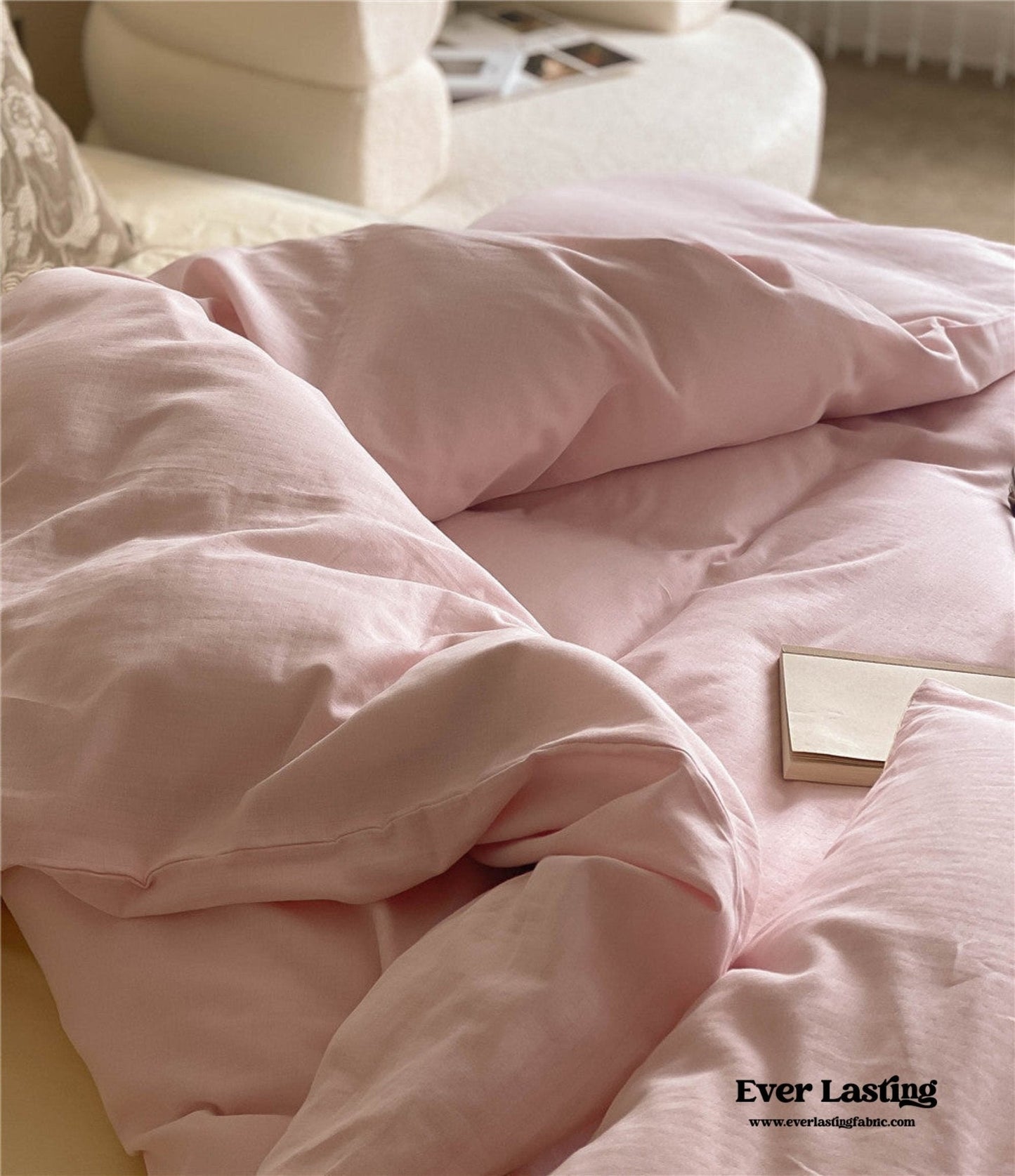 DUO Minimal Double Layer Washed Cotton Bedding Set / Khaki + Brown