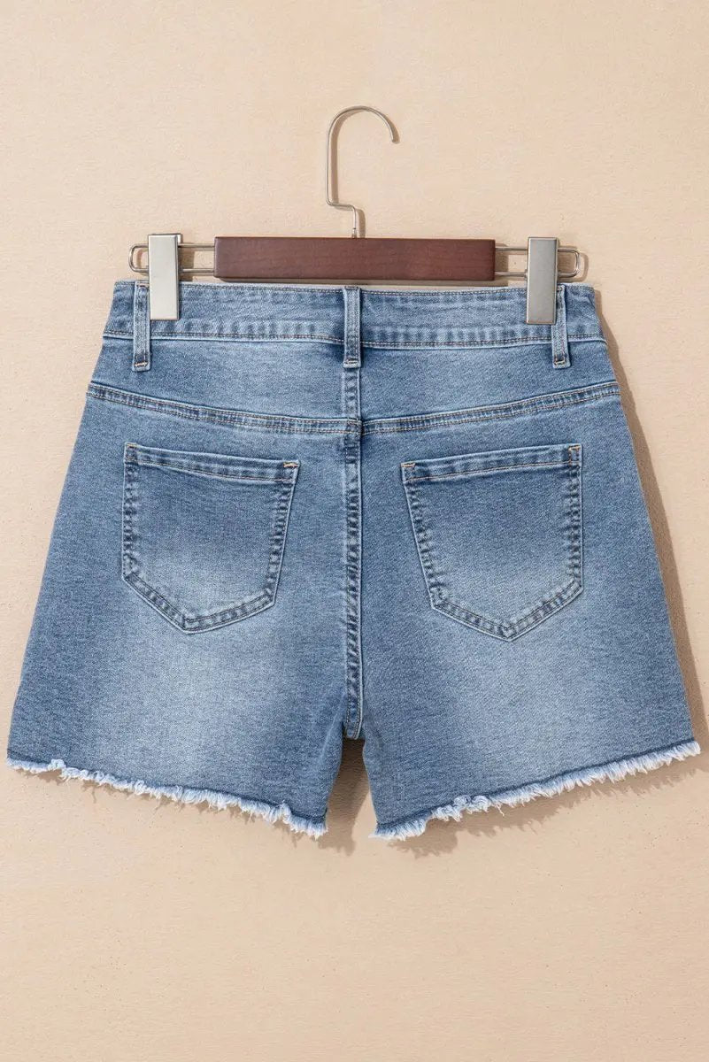 Love Salve Denim Shorts Beaded Women's Casual Summer Shorts Raw Hem, Pearl Detail