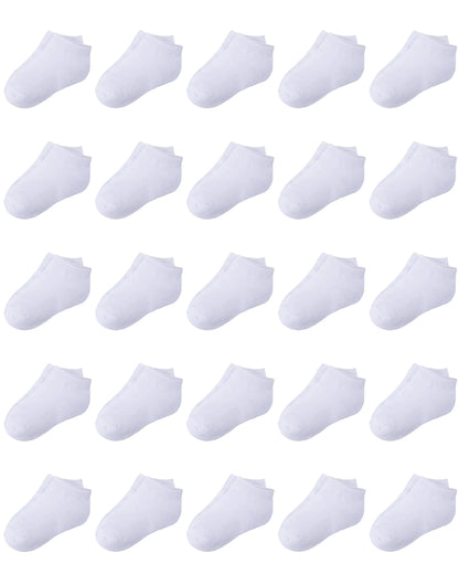 Duufin 25 Pairs Toddler Ankle Socks Low Cut Kids Half Cushion Socks Low Rise Ankle Socks for Boys and Girls 4-6 Years White - # BOAA11810005