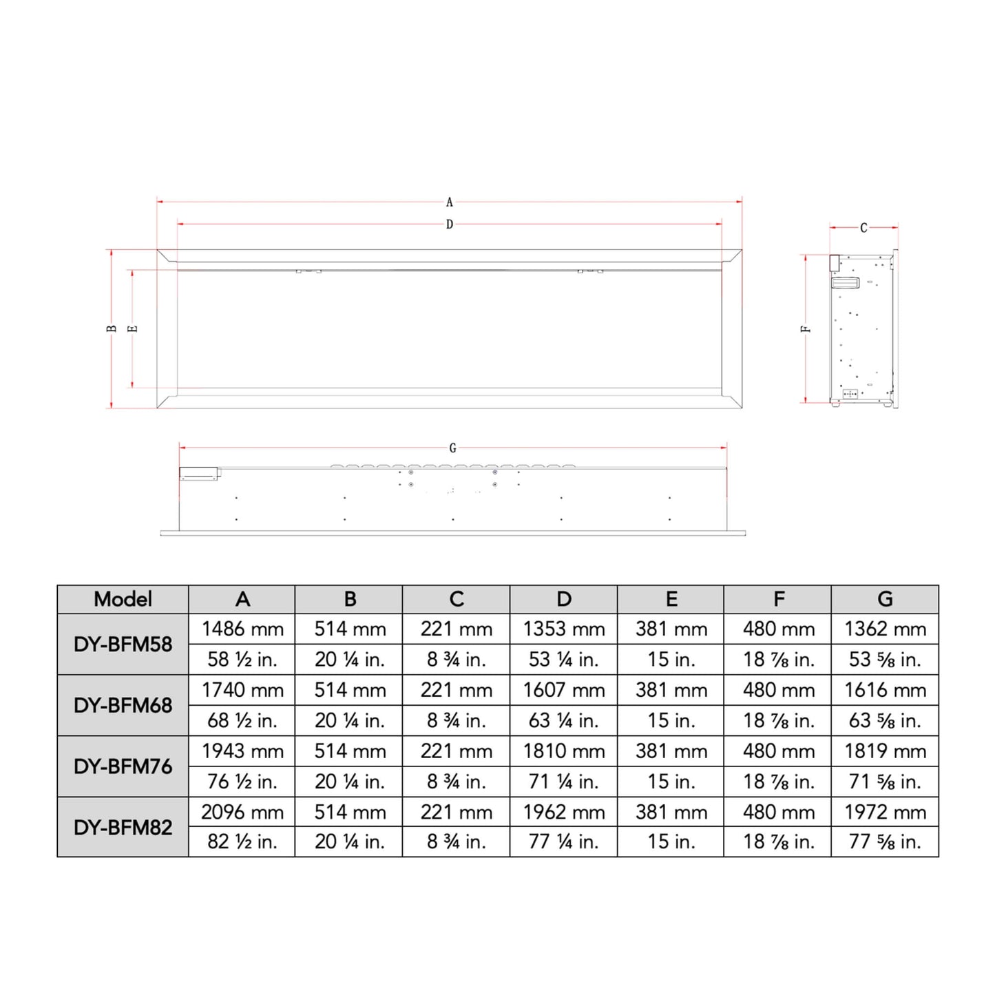 Dynasty Allegro 58-Inch Smart Linear Electric Fireplace With Heater Timer Settings [DY-BFM58] (SAK23948)