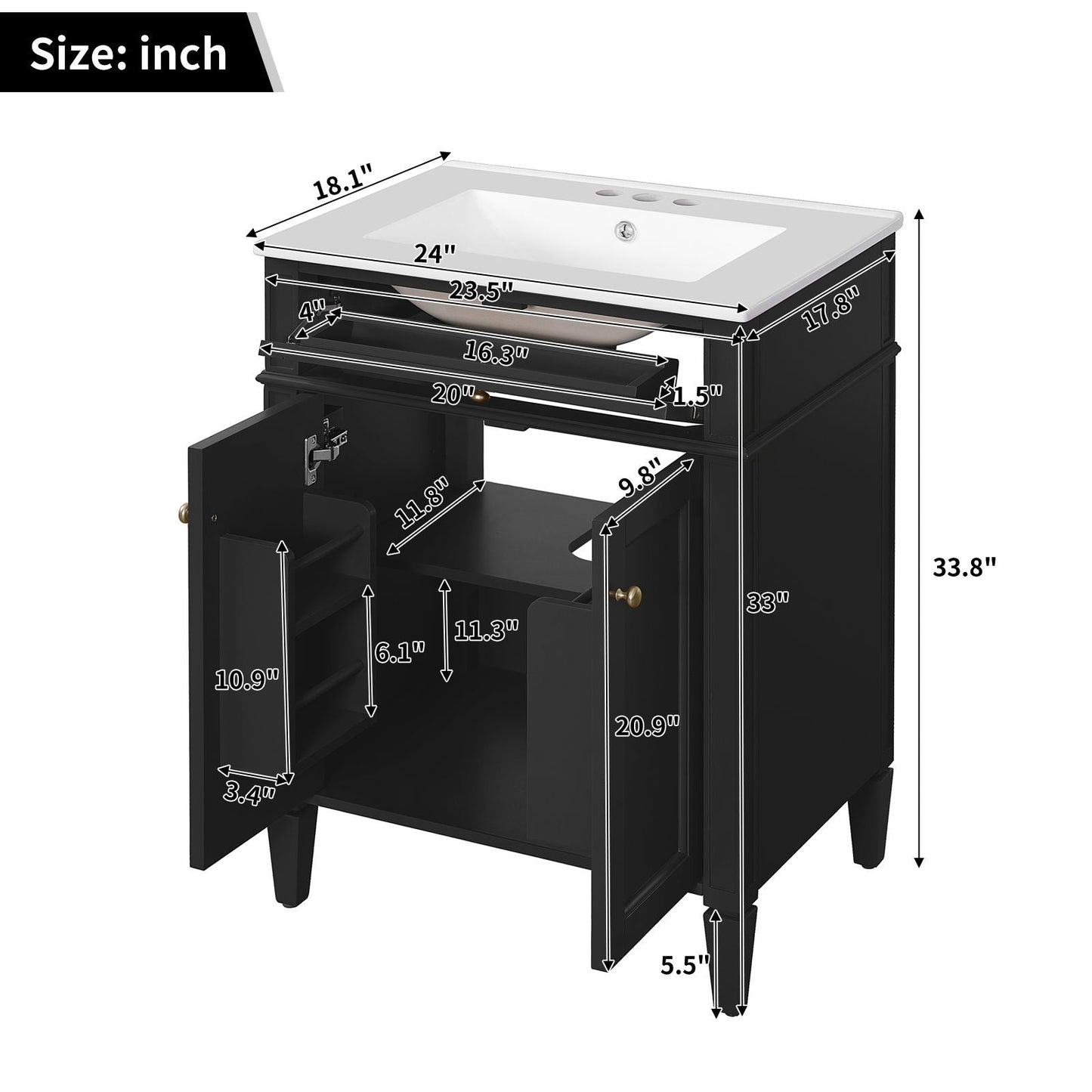 Bathroom Vanity With 2 Doors And Tip Out Drawer, Soft Closing Hinges