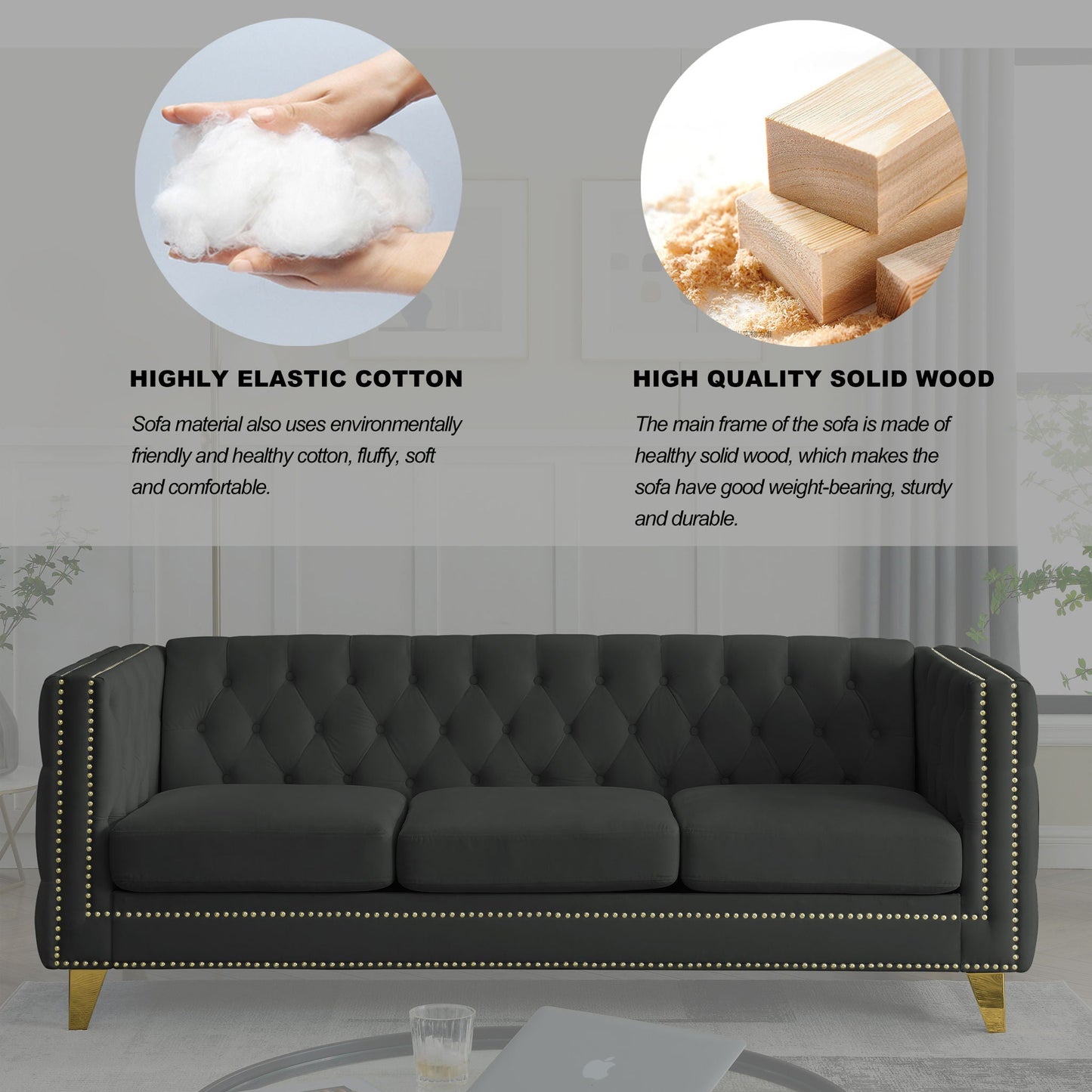 Modern Sofa With Button Tufting, Upholstered Couch For Living Room