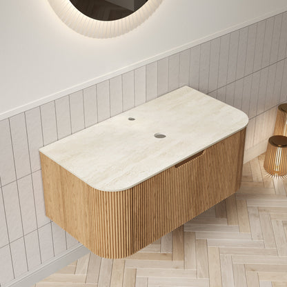 36" Wall Mounted Plywood Bathroom Cabinet with Sintered Stone - Light Wood