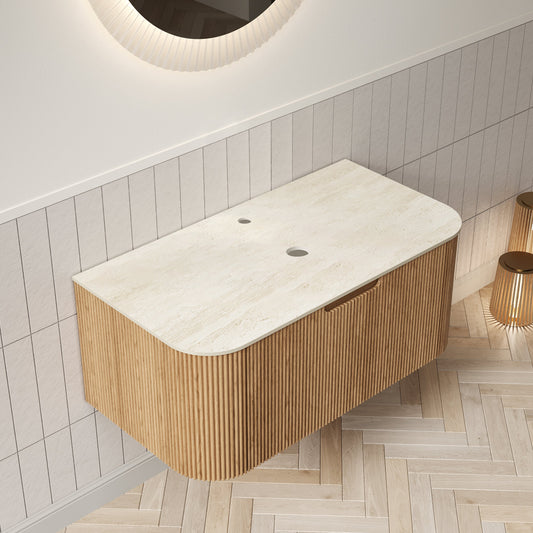 36" Wall Mounted Plywood Bathroom Cabinet with Sintered Stone - Light Wood