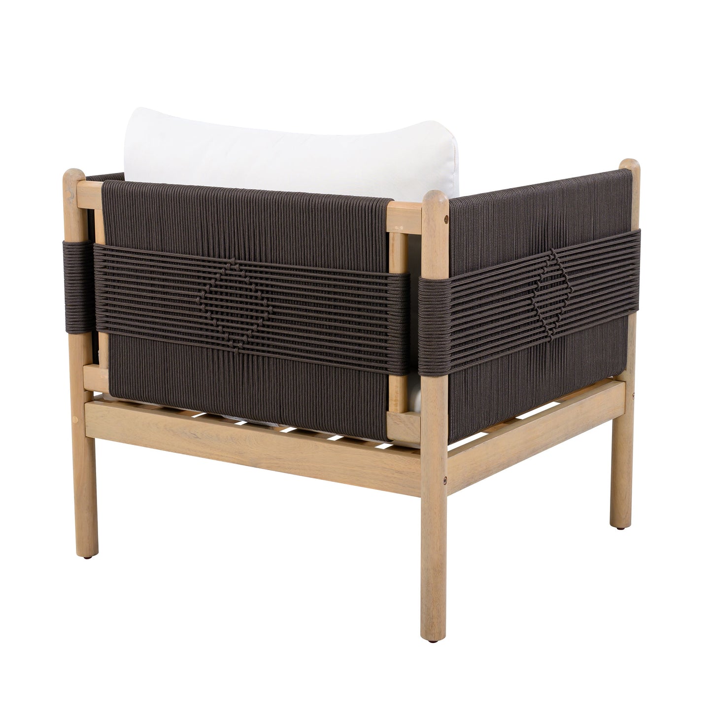 Outdoor Acacia Club Chairs (Set of 2) with Diamond-Pattern Black Rope, Light Teak Finish