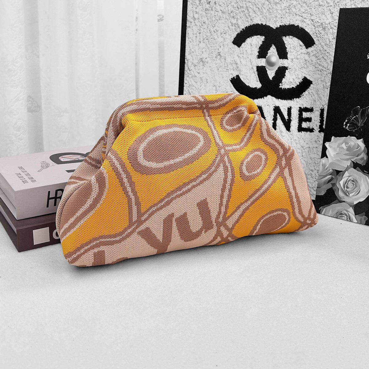 Womens Knitted Bag Striped Clutch