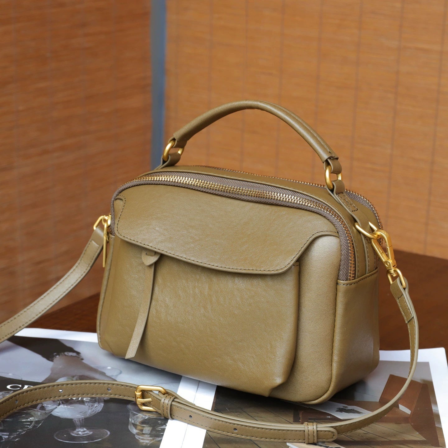 Simple Top-Grain Leather Women's Bag, Commuter Versatile Small Square Bag, Large Capacity Shoulder Bag, High-End Light Luxury Handbag