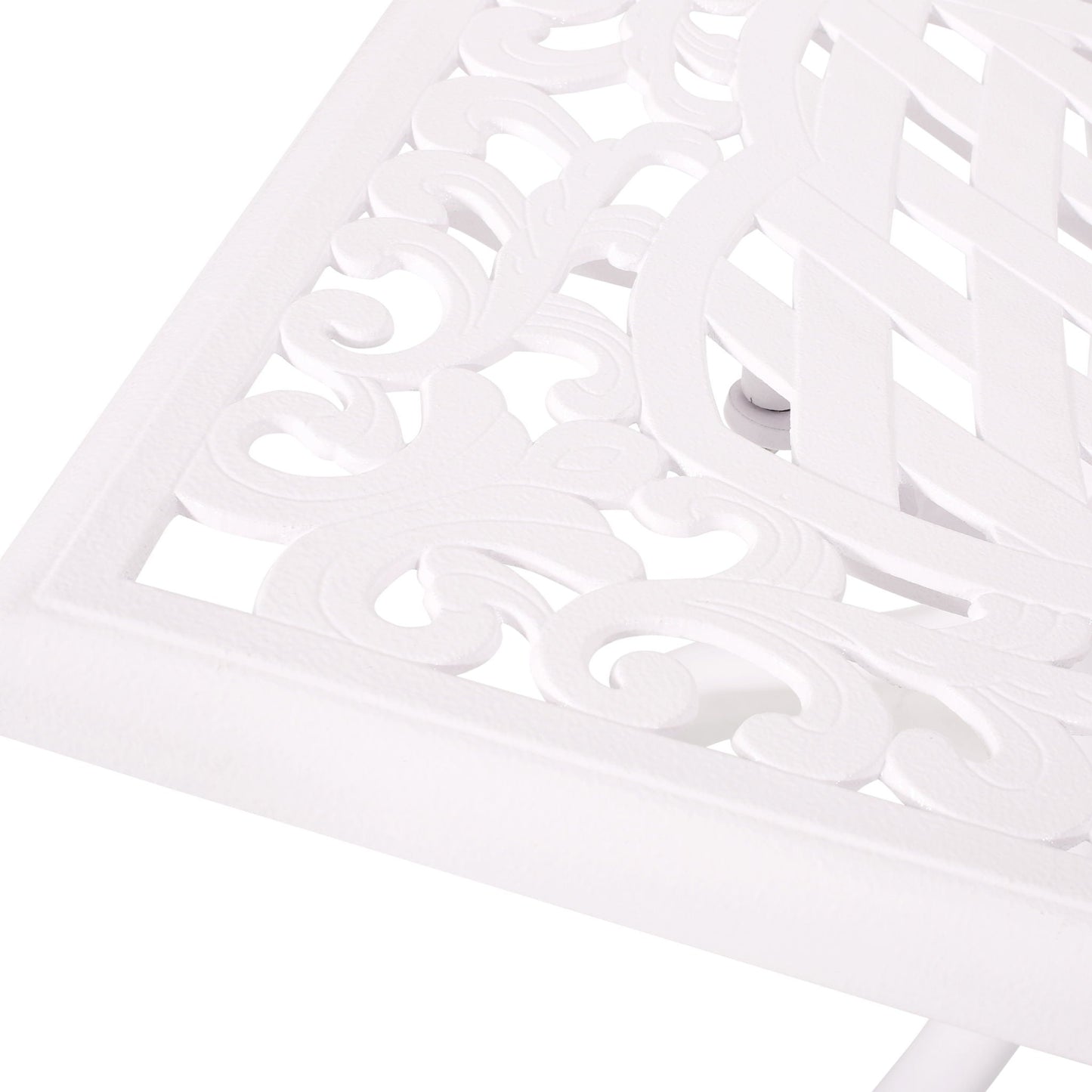 Celestine Outdoor Cast Aluminum Dining Table with Floral Lattice Design and Umbrella Holder