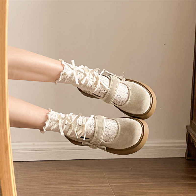 Retro French White Thick Bottom Shallow Mouth Cool Single Shoes For Women's Summer 2025 New Style With Skirt Height Increase Round Head Mary Jane Shoes