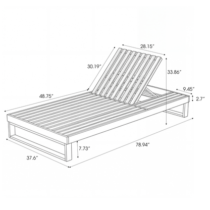 Black Acacia Wood Chaise Lounge with Leaf Coconut Cushion