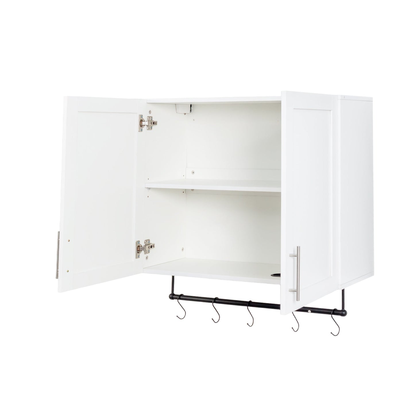 Bathroom Wall Cabinet with Adjustable Shelf, Towel Bar, and 5 Hooks