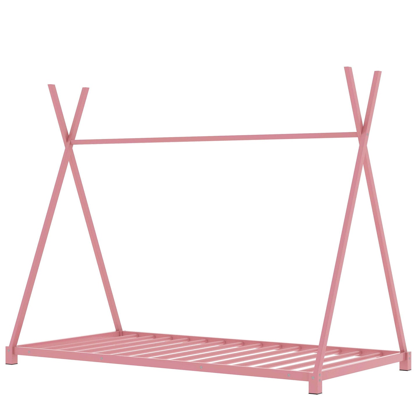Metal House Platform Bed With Triangle Structure, Low Profile Design
