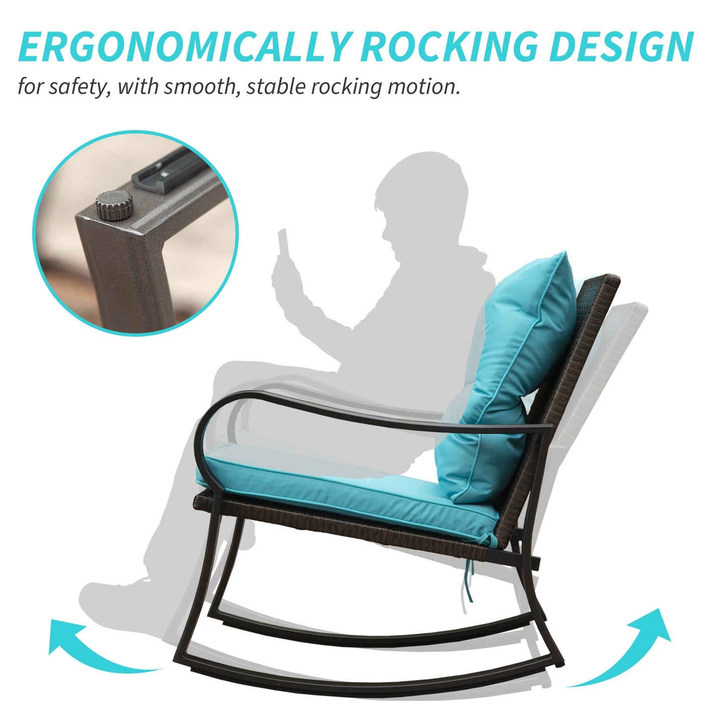 Metal 2-Person Outdoor Patio Rocking Seating Group with Cushions