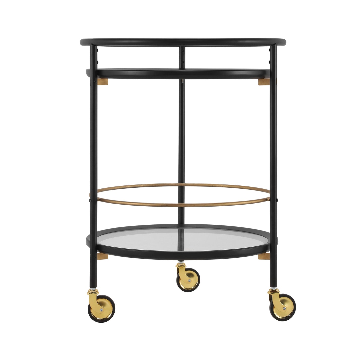 Modern Round Bar Cart with Tempered Glass Shelves