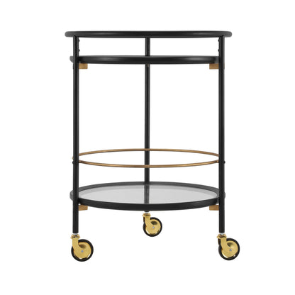 Modern Round Bar Cart with Tempered Glass Shelves