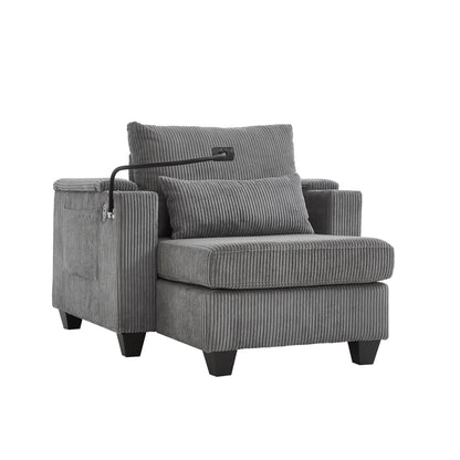 Convertible Chaise Lounge Sofa Chair With USB Ports, Cup Holders, Phone Holder And Storage