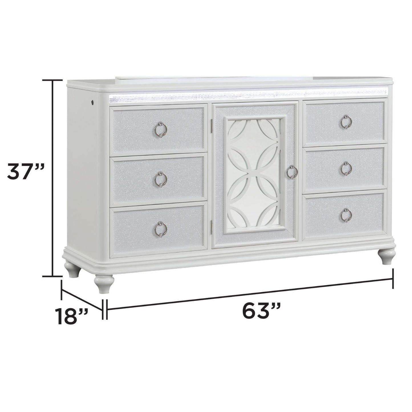 Abigale - 6 Drawer Dresser With LED (Includes Dresser Only, Mirror Not Included) - White