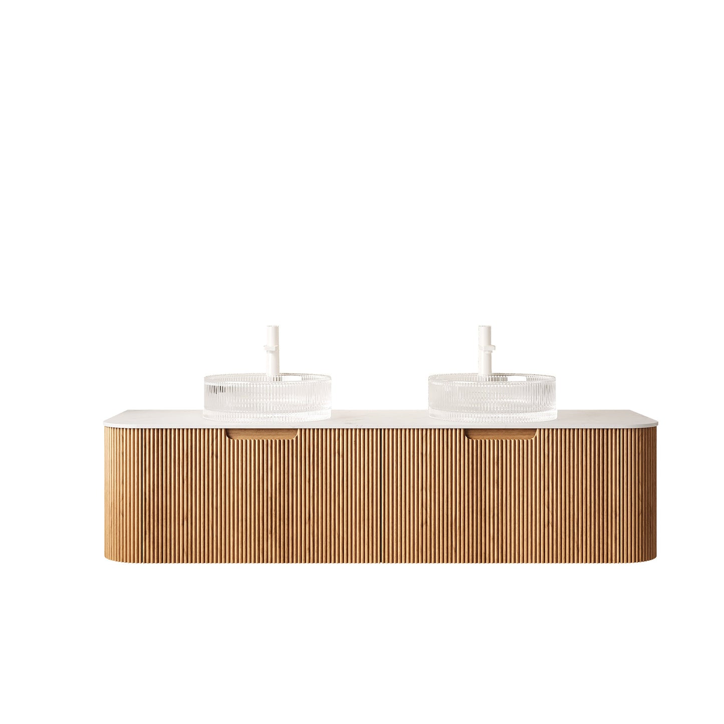 DINA 60" Bathroom Vanity with Floating Curved Edges and Glass Basins
