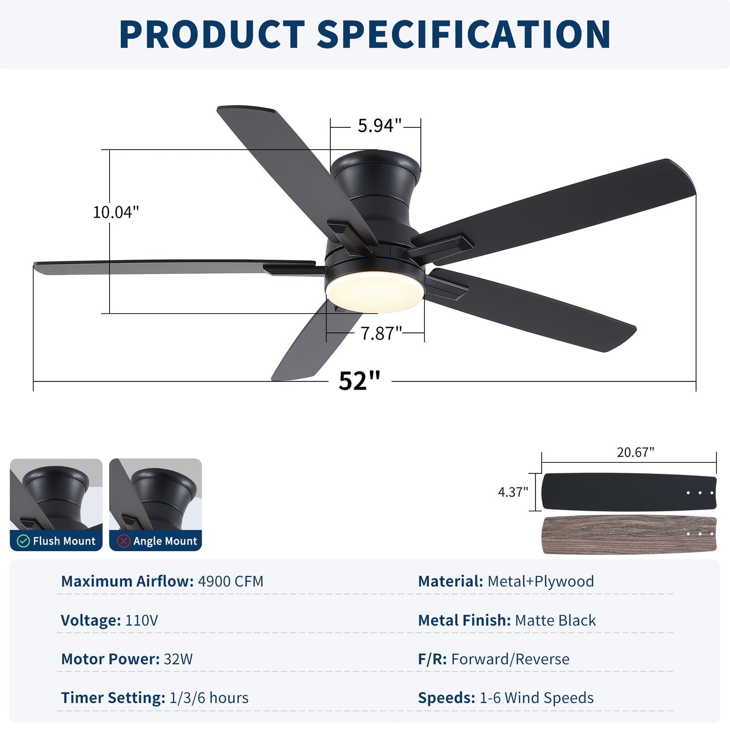 Mordern Flush Mount Ceiling Fan With Light And Remote Control