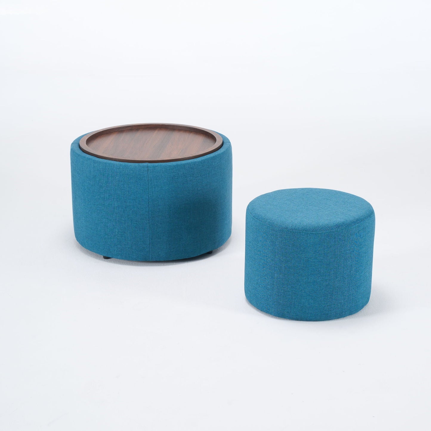 Nesting Ottomans, Round Coffee Table & Bench With Tray (Set of 2)