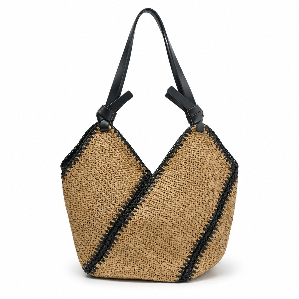 Striped Straw Versatile Handmade Woven Bag Large-capacity Shoulder Tote