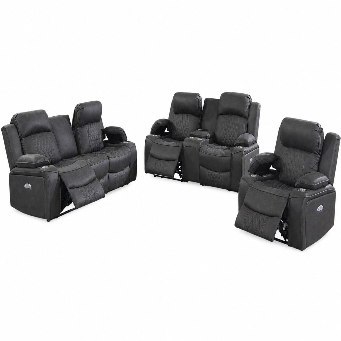 Power Motion Living Room Set With USB Port, Adjustable Headrest, Cup Holder
