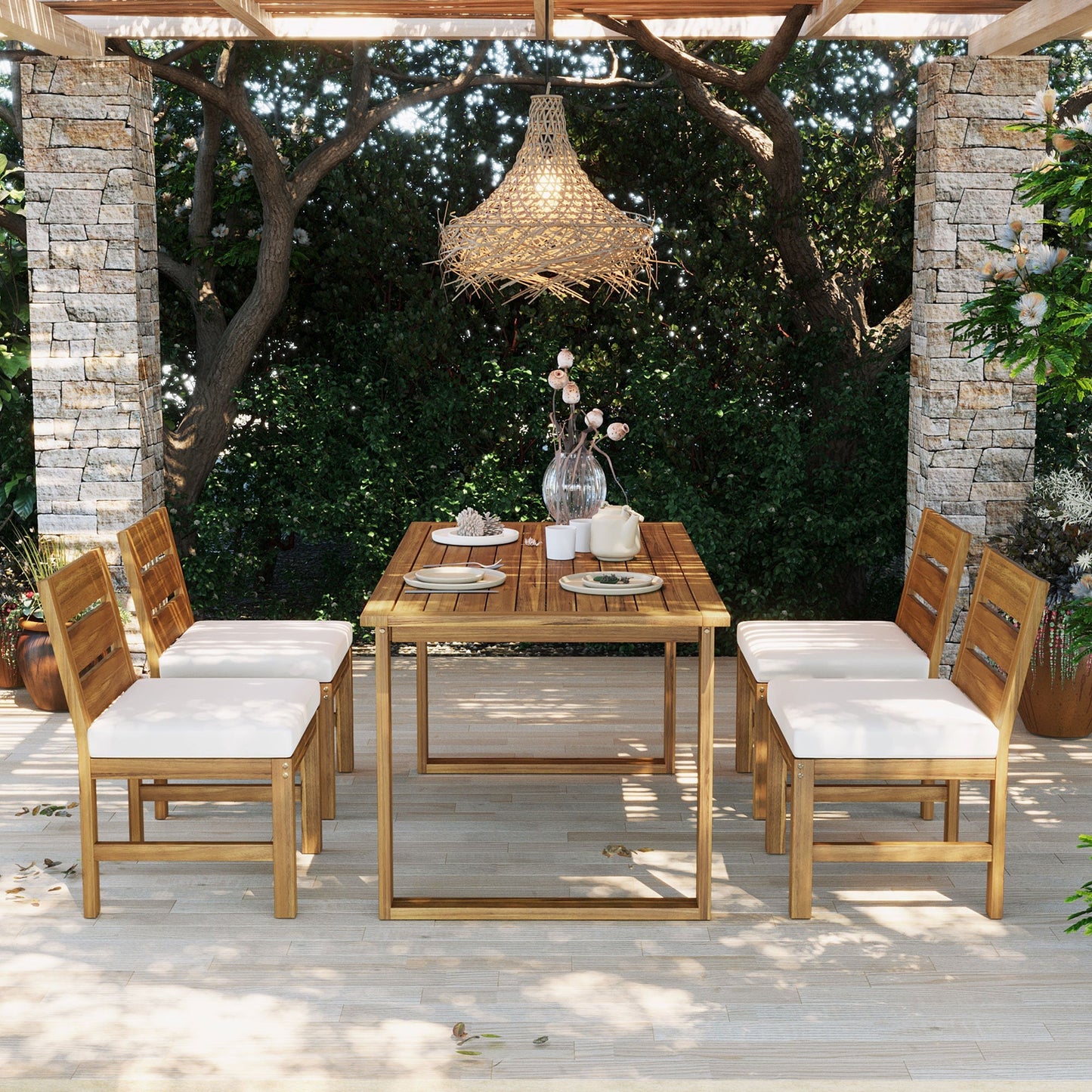 U_STYLE Farmhouse 5-Piece Outdoor Patio Dining Set with Adjustable Legs