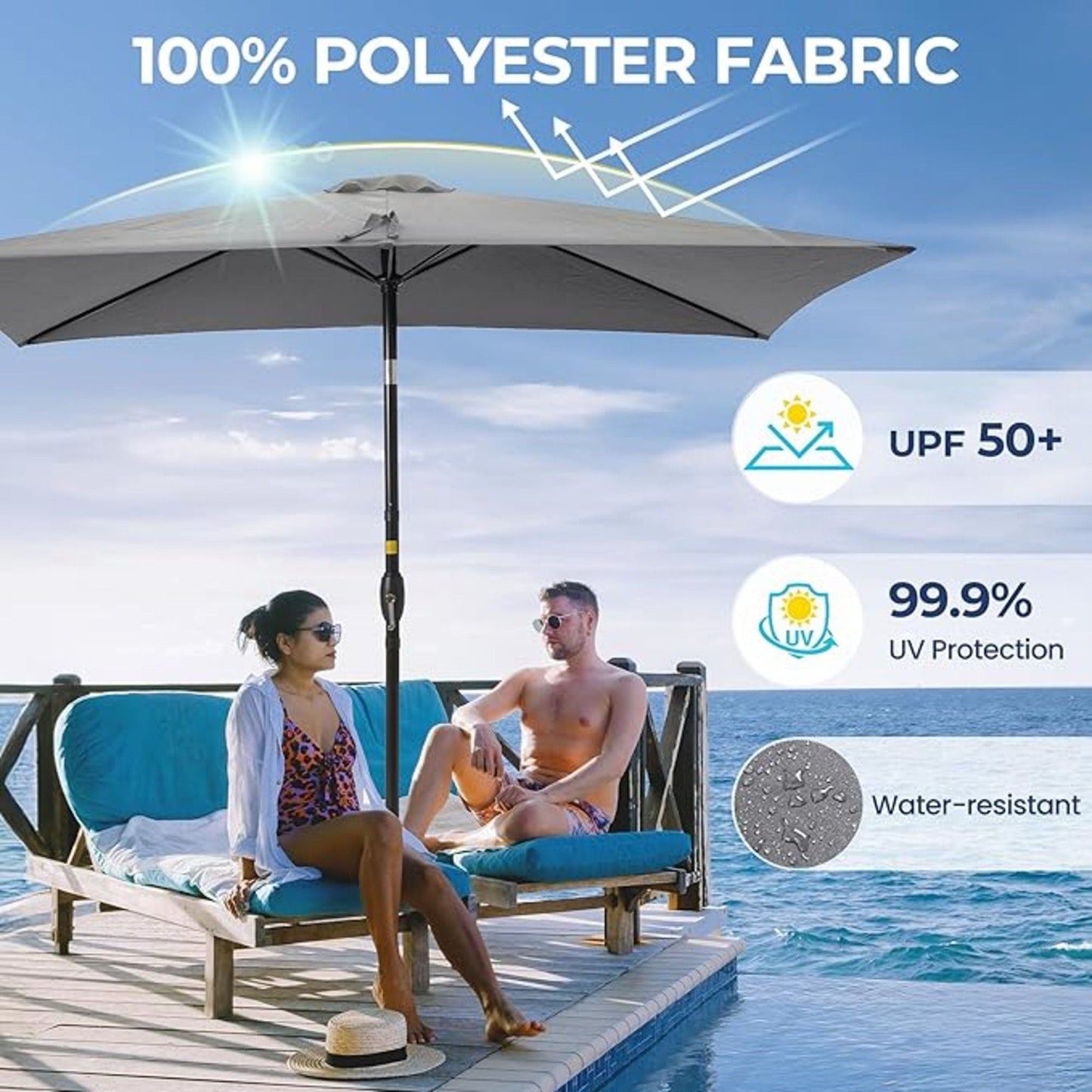 Rectangular Patio Umbrella With Crank Tilt, Polyester UV-Resistant Canopy