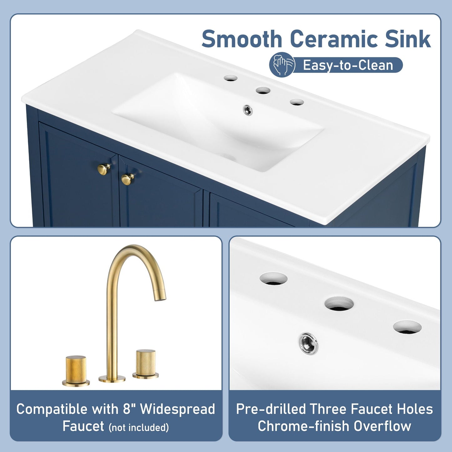 Elegant Vintage Bathroom Vanity With Sink and Soft Closing Drawers