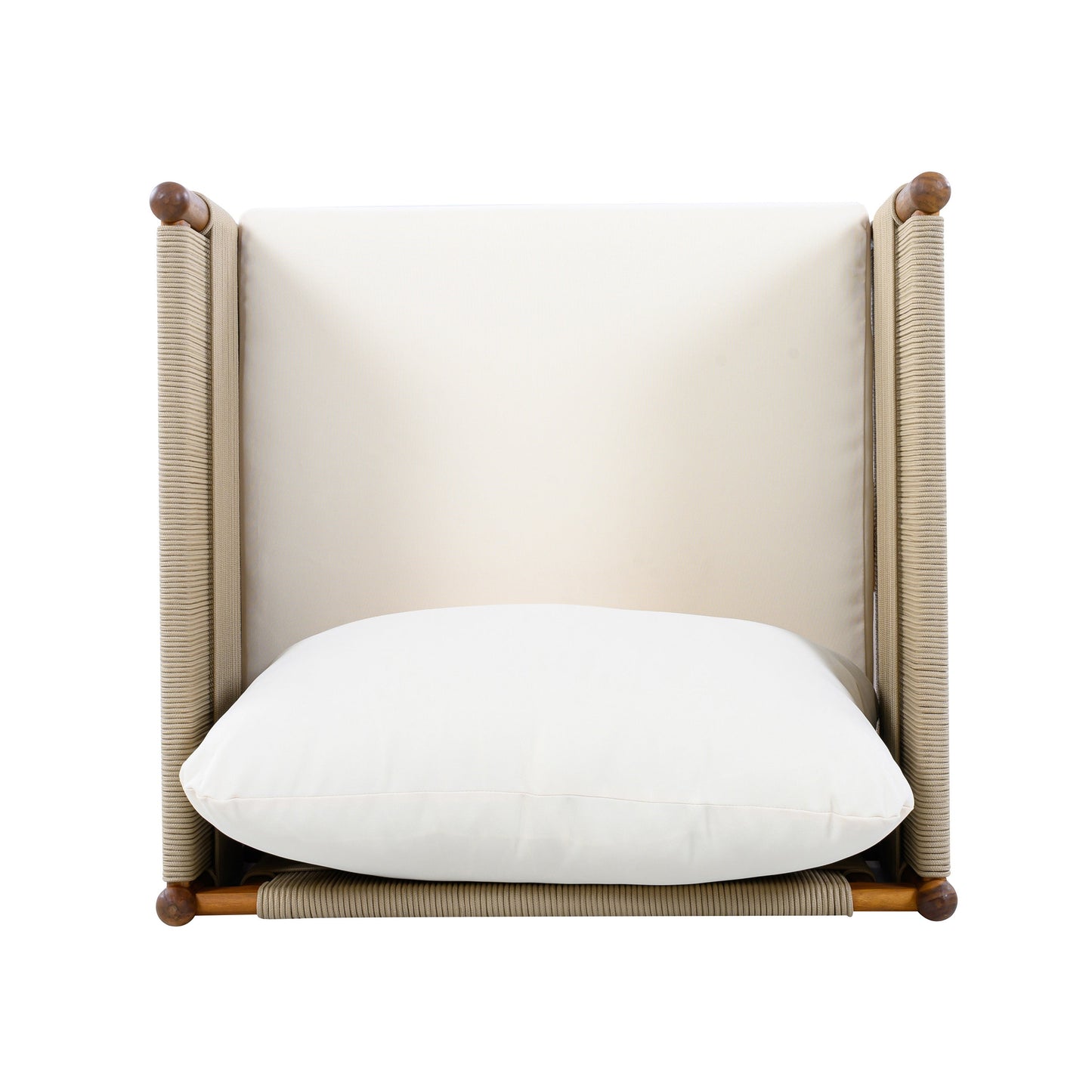 Outdoor Acacia Wood Club Chair with Diamond Rope Weave & Cushions, Teak Finish