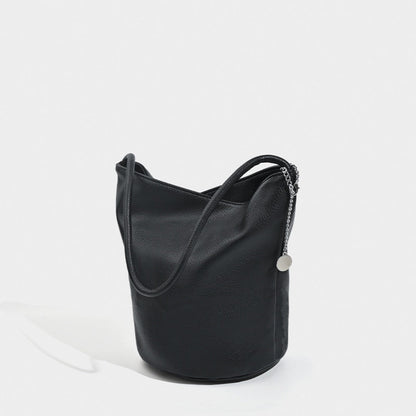 Retro soft leather bucket bag, women's shoulder underarm bag, commuter tote bag
